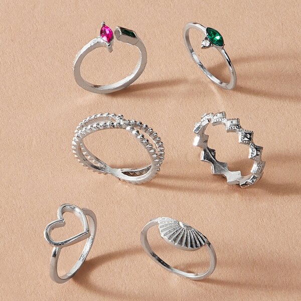 Кольцо со стразами и декором сердца 6шт, Серебряные
Кольцо со стразами и декором сердца 6шт, Серебряные
