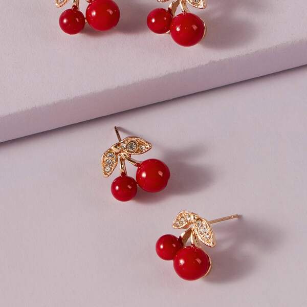 Серьги в форме вишни для девочек 2 пары, Красный 
Серьги в форме вишни для девочек 2 пары, Красный