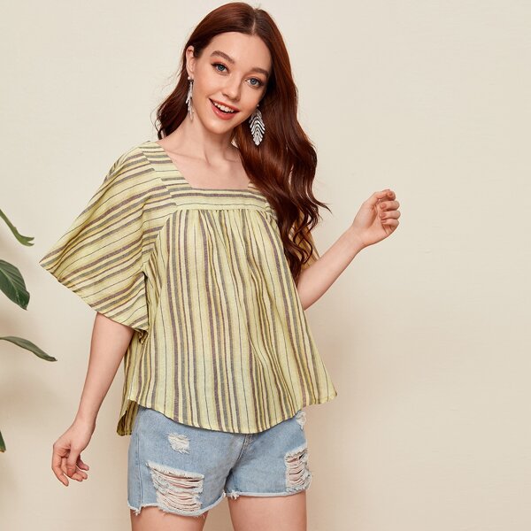 Полосатая блузка с рукавом бабочки, Зелёные
Полосатая блузка с рукавом бабочки, Зелёные