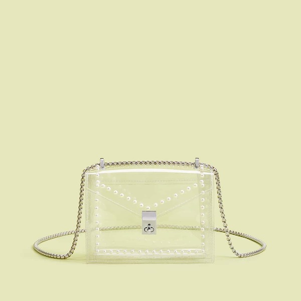 Faux Pearl Decor Clear Crossbody Bag