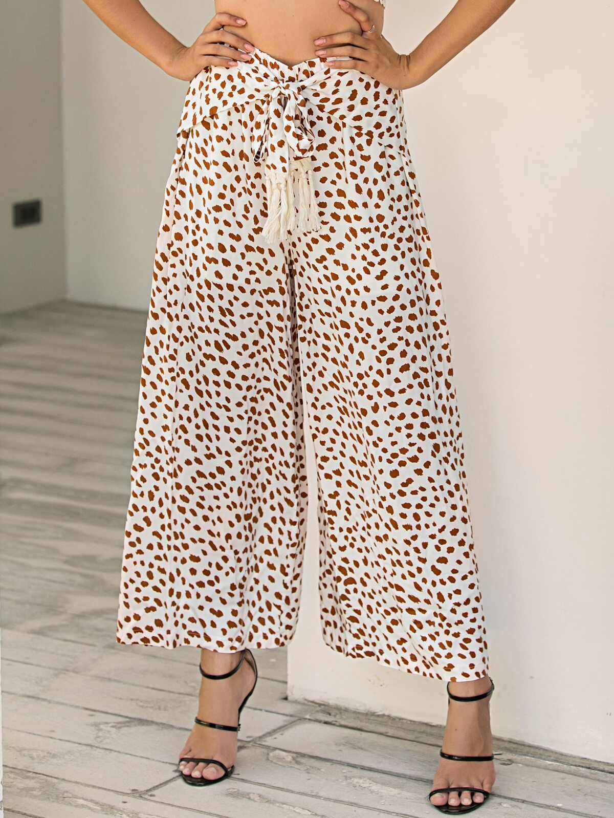 Fringe Belted Dalmatian Wide Leg Pants