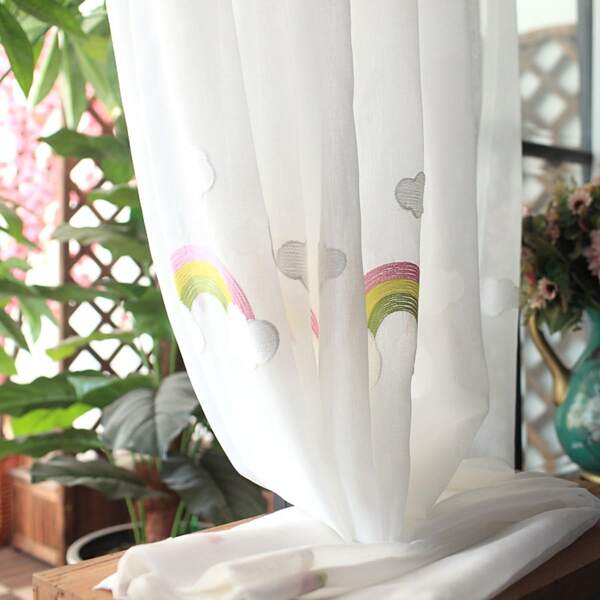 1pc Rainbow Print Sheer Curtain, White 
1pc Rainbow Print Sheer Curtain, White