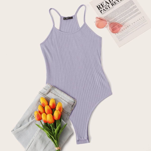 Rib-knit Cami Bodysuit, Purple pastel