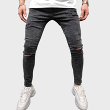 men tape detail rolled hem destroyed jeans