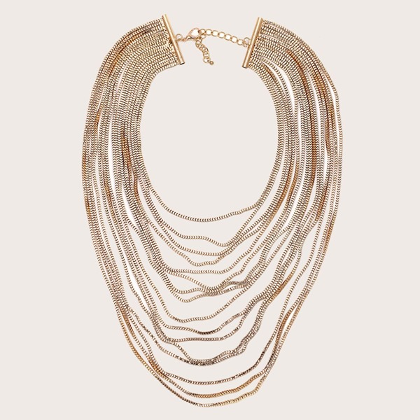 1pc Metal Chain Layered Necklace, Gold