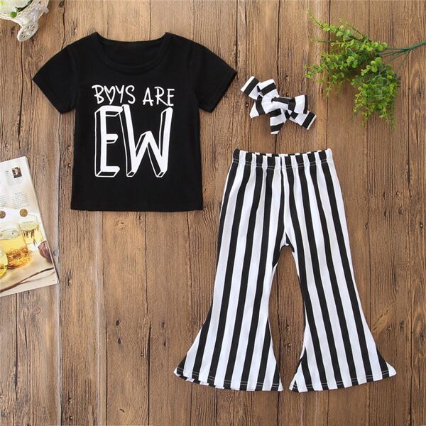 Toddler Girls Slogan Graphic Tee & Striped Flare Leg Pants & Headband, Black and white
Toddler Girls Slogan Graphic Tee & Striped Flare Leg Pants & Headband, Black and white