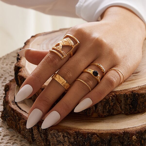 6pcs Metallic Round Ring, Gold