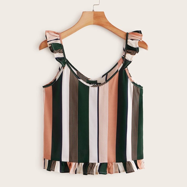 Полосатый топ с оборками, Многоцветный 
Полосатый топ с оборками, Многоцветный