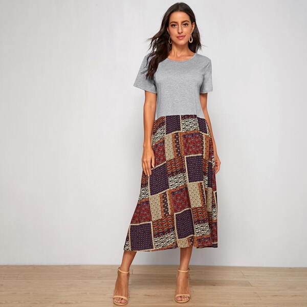 Cut And Sew Paisley Print Dress, Multicolor
Cut And Sew Paisley Print Dress, Multicolor