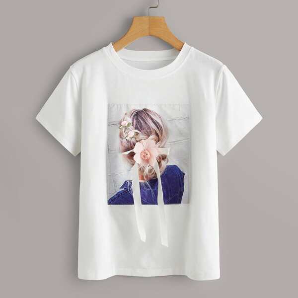 Figure Graphic Stereo Flowers Tee, White