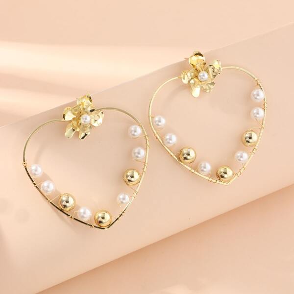 1pair Heart Earrings, Gold
