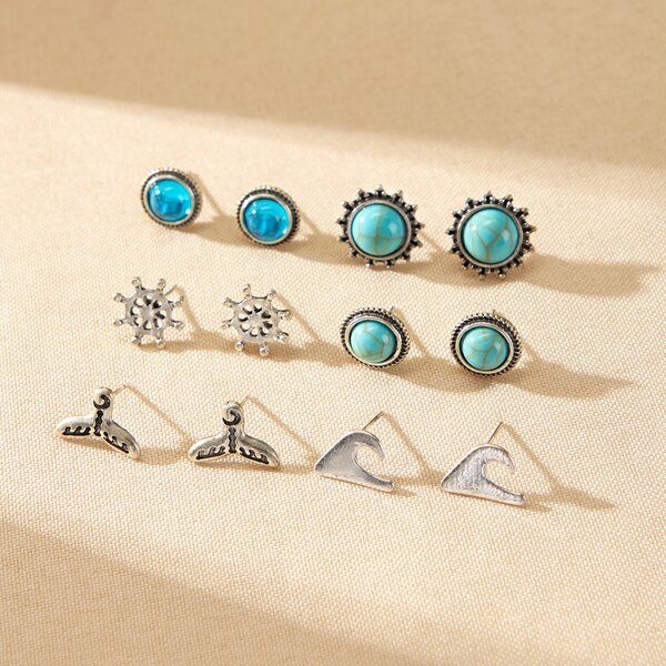 Серьги-гвоздики в форме рыбьего хвоста и руля с бирюзой 6 пар, Многоцветный
Серьги-гвоздики в форме рыбьего хвоста и руля с бирюзой 6 пар, Многоцветный