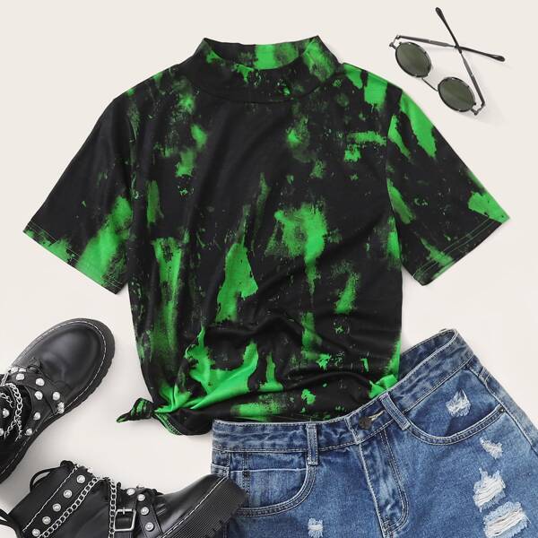 Tie Dye Mock Neck Tee, Multicolor