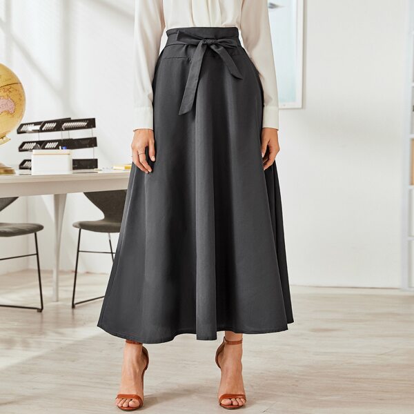 Solid Tie Front Zip Back High Waist Skirt, Grey
Solid Tie Front Zip Back High Waist Skirt, Grey