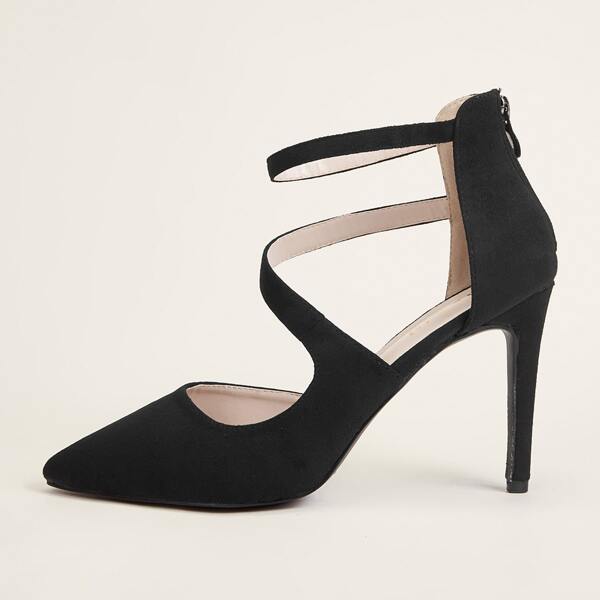 Point Toe Zip Back Stiletto Heels, Black 
Point Toe Zip Back Stiletto Heels, Black