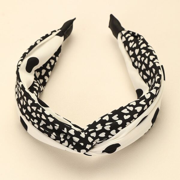 Heart Pattern Hair Hoop, Black and white