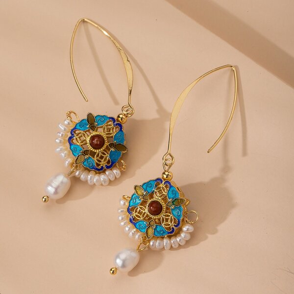 Faux Pearl Drop Earrings, Multicolor