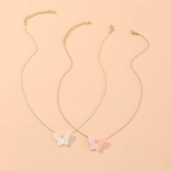 2pcs Girls Heart Charm Necklace, Multicolor