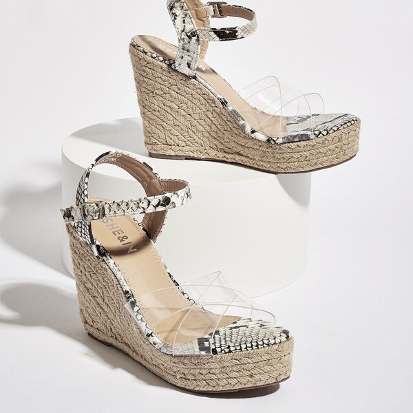 Прозрачные туфли на конопляной платформе с змеиным принтом, Многоцветный
Прозрачные туфли на конопляной платформе с змеиным принтом, Многоцветный