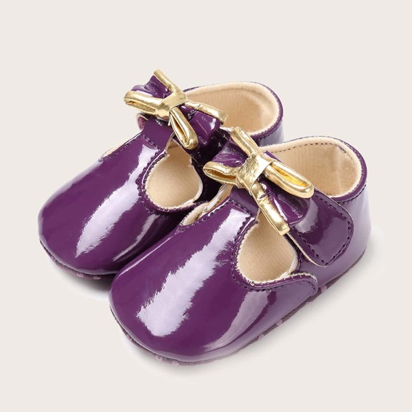 Baby Girls Bow Decor Patent Flats, Purple