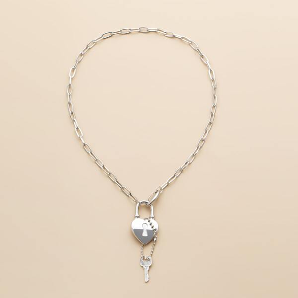 Key Charm Necklace, Silver