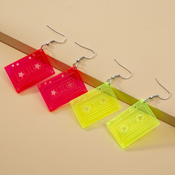 2pairs Neon Geometric Charm Drop Earrings, Multicolor