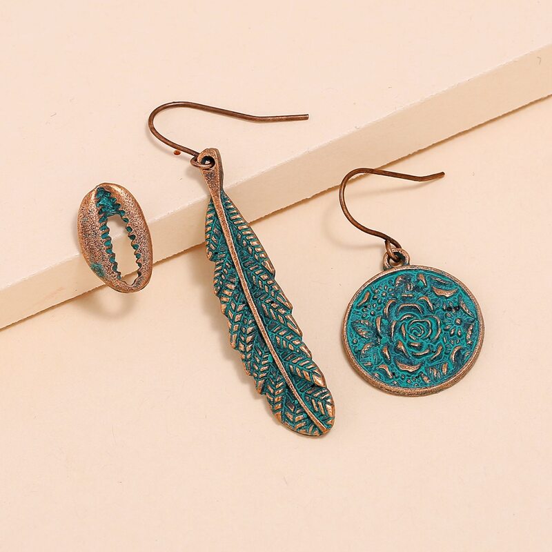 3pcs Old-fashioned Earrings Set, Turquoise 
3pcs Old-fashioned Earrings Set, Turquoise