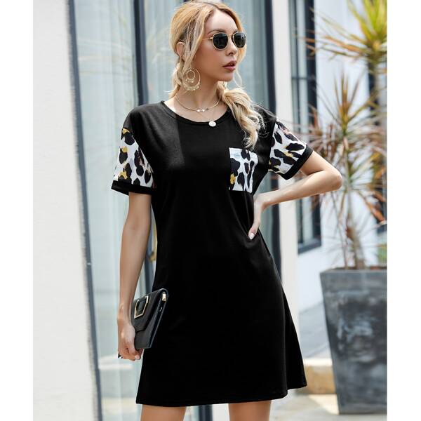 Платье-футболка с принтом, Чёрный 
Платье-футболка с принтом, Чёрный