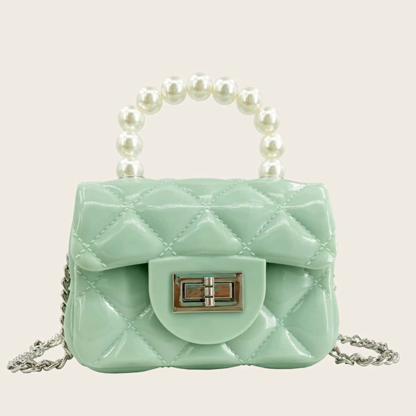 Mini Faux Pearl Decor Flap Satchel Bag, Green
Mini Faux Pearl Decor Flap Satchel Bag, Green