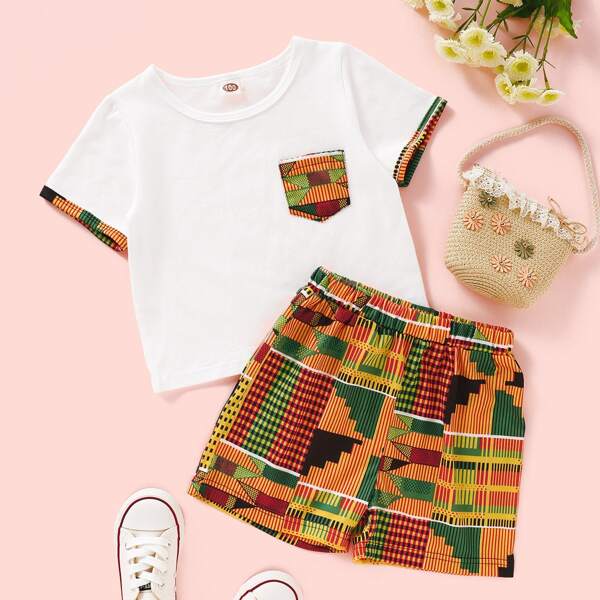 Шорты и футболка с племенным принтом для мальчиков, Многоцветный
Шорты и футболка с племенным принтом для мальчиков, Многоцветный