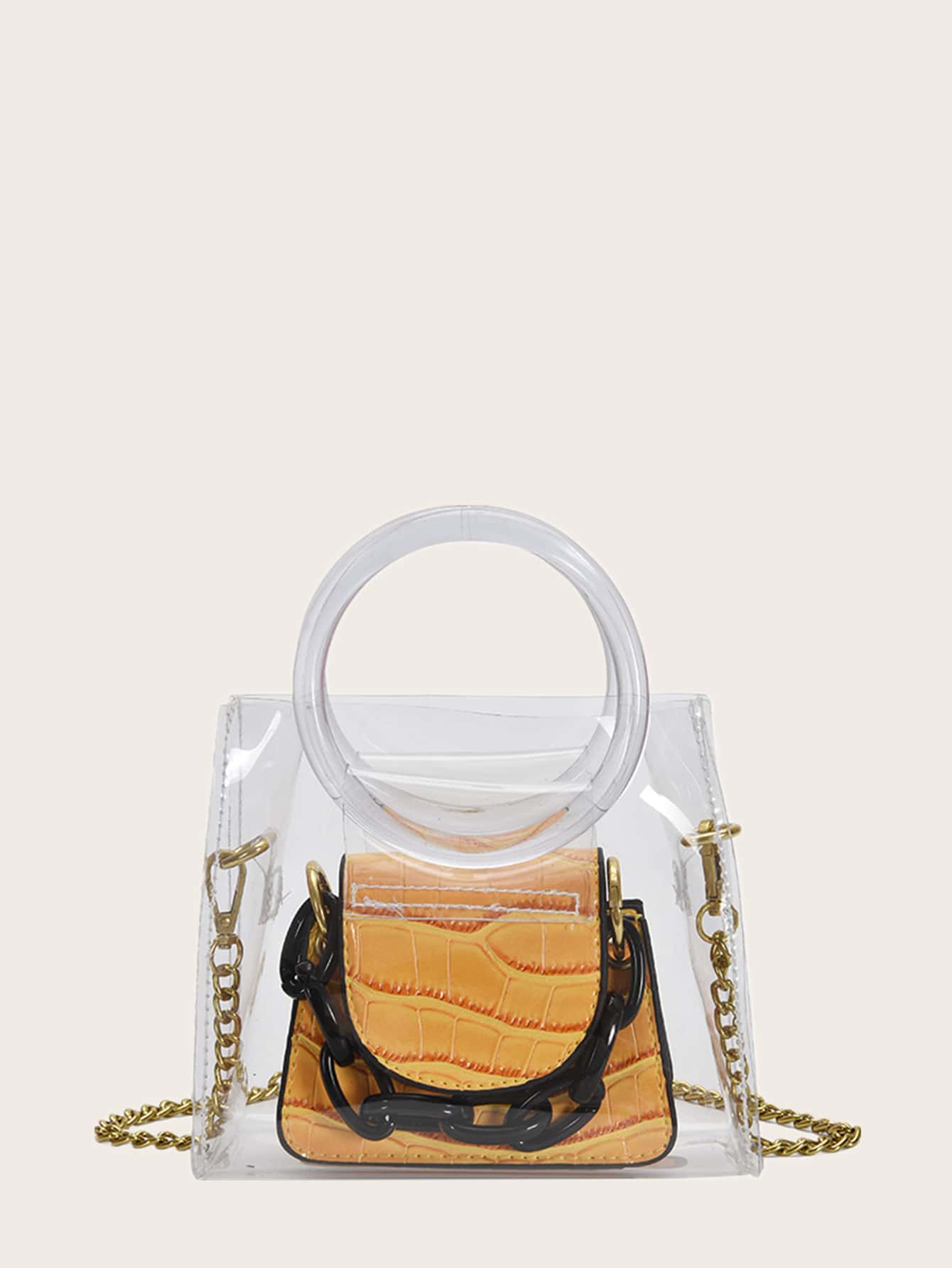 Clear Crossbody Bag With Croc Embossed Satchel Bag