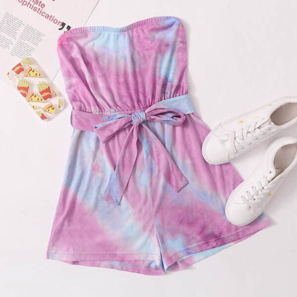 Разноцветный комбинезон без бретелек с поясом, Многоцветный
Разноцветный комбинезон без бретелек с поясом, Многоцветный