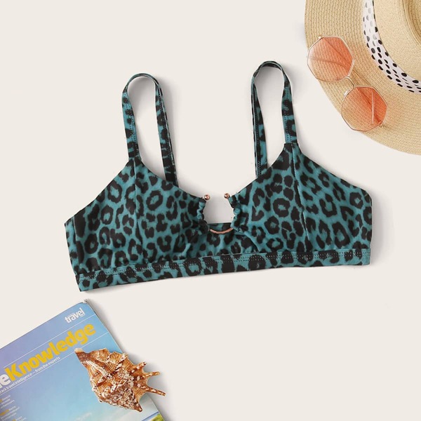 Leopard Ring Linked Bikini Top, Multicolor