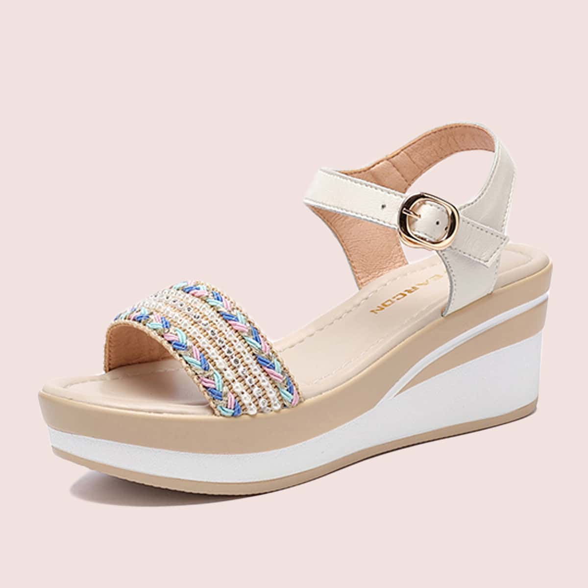 Rhinestone Ankle Strap Wedges, White 
Rhinestone Ankle Strap Wedges, White