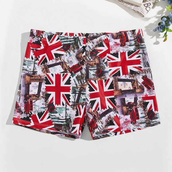 Men Flag Print Swim Trunks, Multicolor