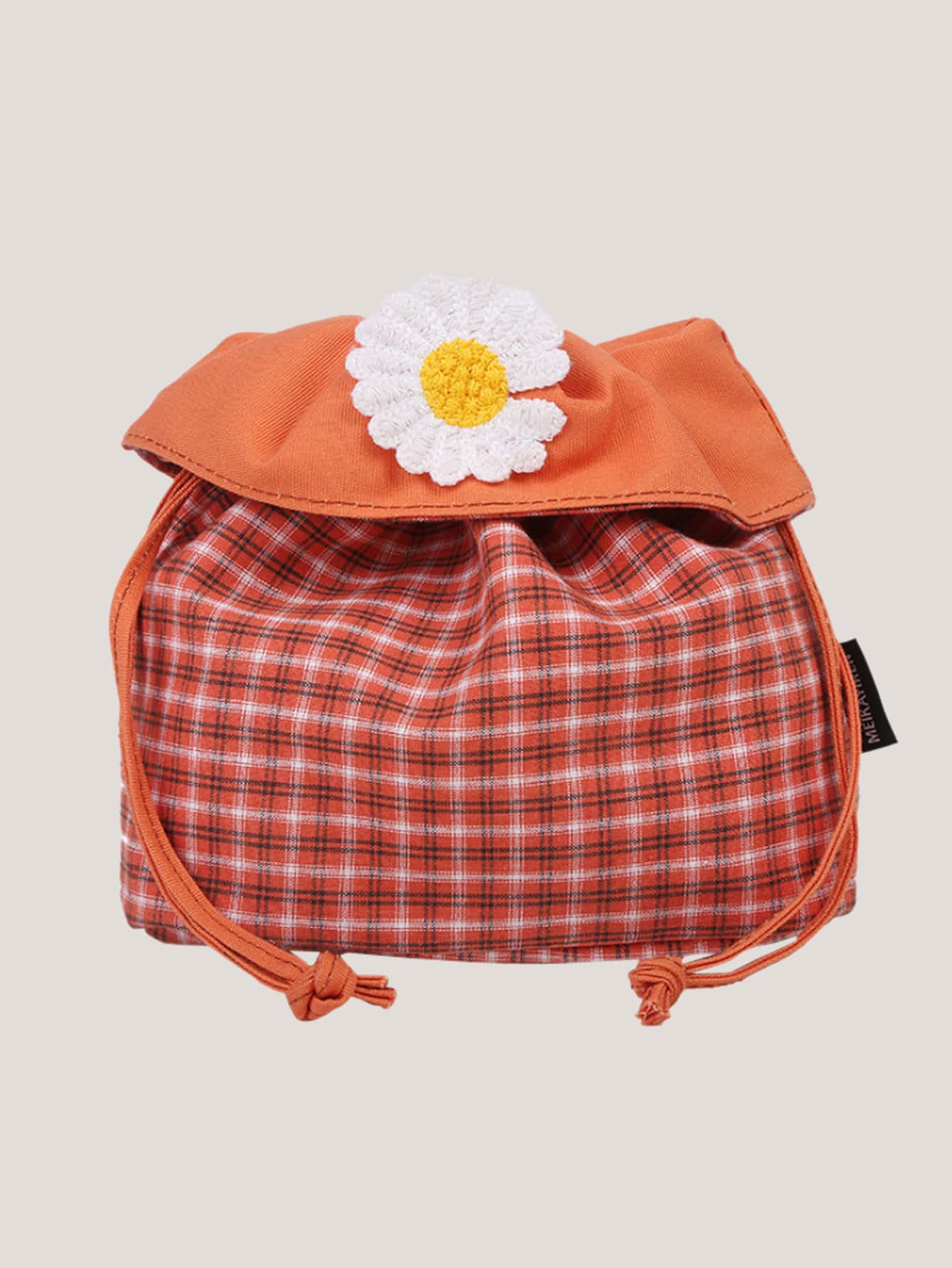 Tartan Floral Drawstring Bag