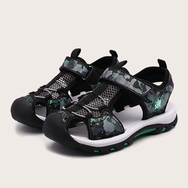 Boys Camo Graphic Velcro Strap Sandals, Grey