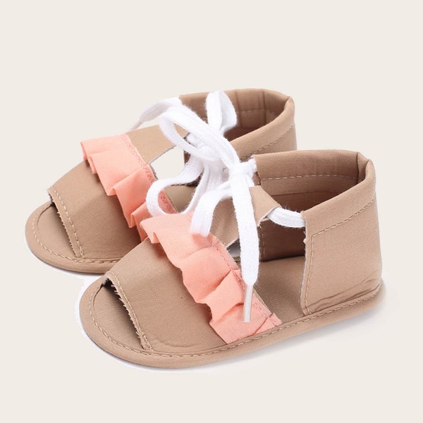 Baby Girl Peep Toe Ruffle Decor Sandals, Brown