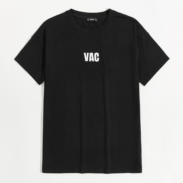 Men Letter Print Tee, Black