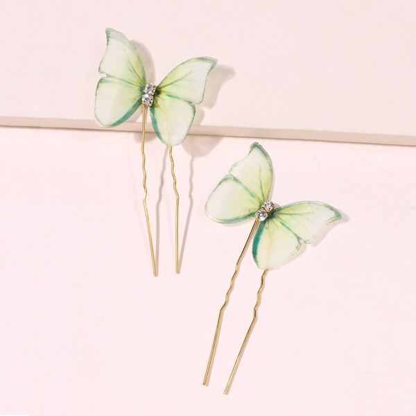 2шт заколка для волос с декором бабочки, Зелёные
2шт заколка для волос с декором бабочки, Зелёные
