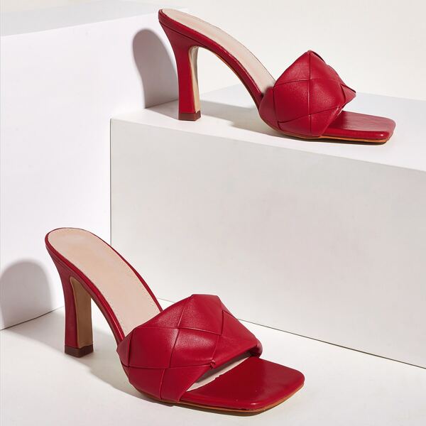 Braided Chunky Heeled Mules, Red