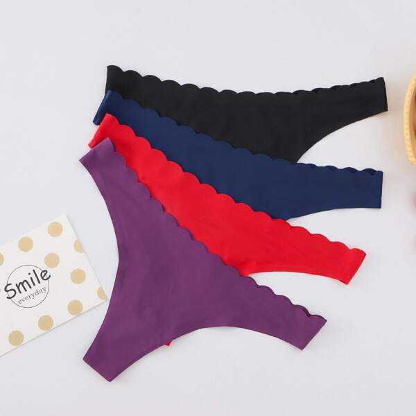 4pack Scalloped Trim Seamless Panty Set, Multicolor 
4pack Scalloped Trim Seamless Panty Set, Multicolor