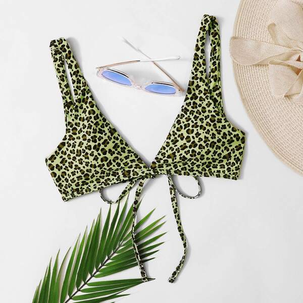 Leopard Print Bikini Top, Multicolor