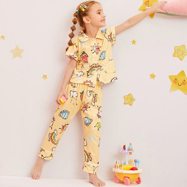 Toddler Girls Cartoon Pajama Set, Yellow