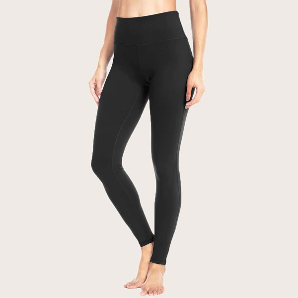 High Waist Solid Sports Leggings, Black