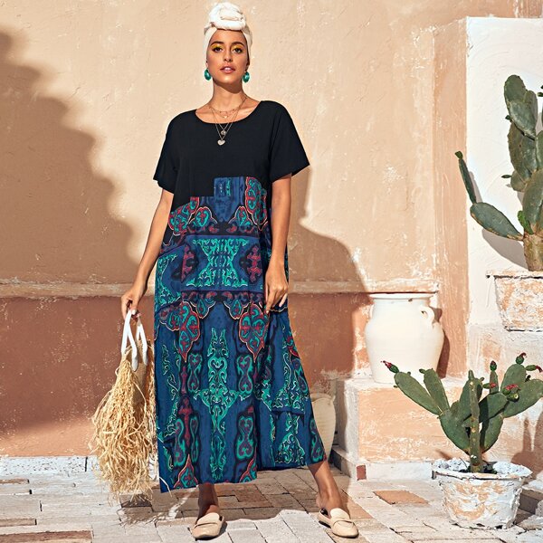 Платье-футболка с ацтекским принтом, Многоцветный
Платье-футболка с ацтекским принтом, Многоцветный