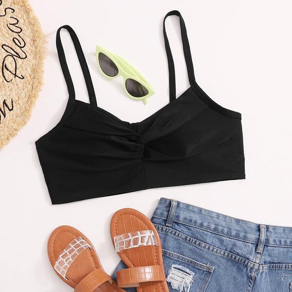 Plus Twist Front Bikini Top, Black
