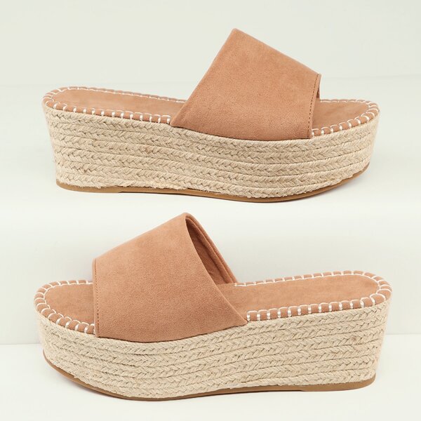 Open Toe Wide Band Platform Wedge Sandals, Camel