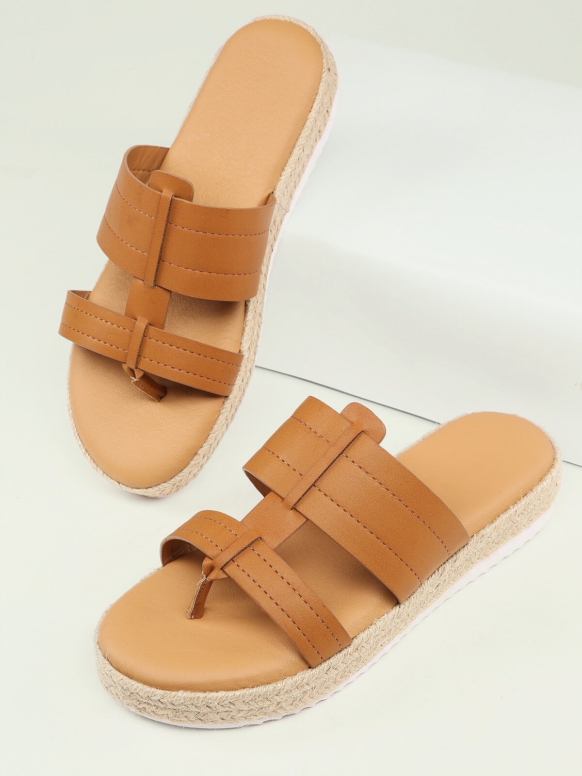 Double Band Open Toe Thong Flatform Sandals