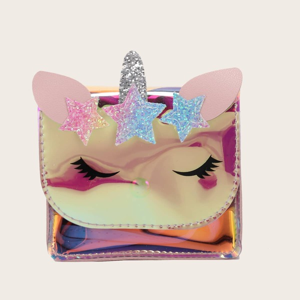 Girls Holographic Unicorn Shaped Crossbody Bag, Pink